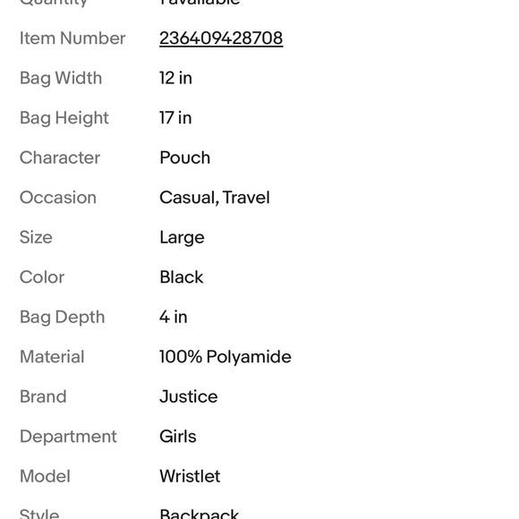 Justice Stars Print 17" Backpack W/ Detachable Wristlet Pencil Pouch Black NEW - Picture 4 of 4